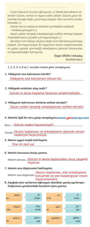 3. Sınıf Türkçe Kitabı Sayfa 38 39 41 42 43 Cevapları Meb