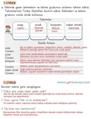 4. Sınıf Türkçe Kitabı Sayfa 182 184 185 186 Cevapları Meb