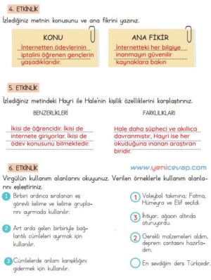 4. Sınıf Türkçe Kitabı Sayfa 25 26 27 28 Cevapları Meb