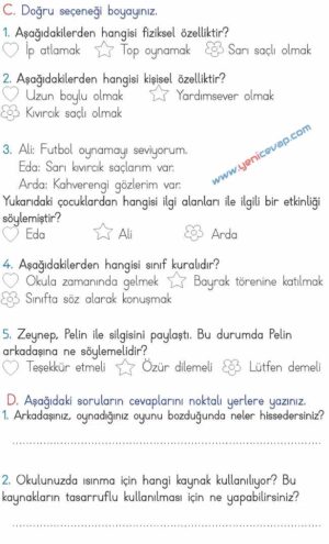 2. Sınıf Hayat Bilgisi Kitabı Sayfa 57 58 67 68 Cevapları Meb