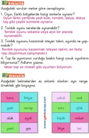 2. Sınıf Türkçe Kitabı Sayfa 87 89 90 92 Cevapları Meb