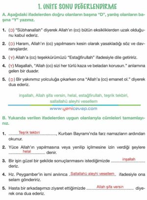4. Sınıf Din Kültürü Kitabı Sayfa 27 28 29 30 31 Cevapları Meb