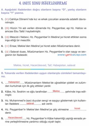 4. Sınıf Din Kültürü Kitabı Sayfa 99 101 102 103 104 105 Cevapları Meb