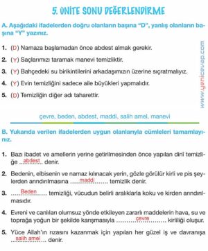 4. Sınıf Din Kültürü Kitabı Sayfa 120 121 122 123 Cevapları Meb