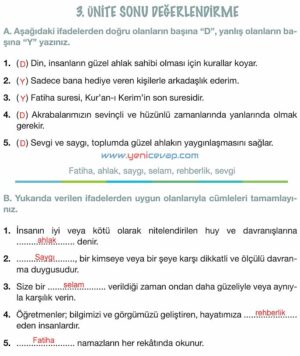 4. Sınıf Din Kültürü Kitabı Sayfa 70 72 73 74 Cevapları Meb