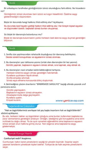 4. Sınıf İnsan Hakları Kitabı Sayfa 36 37 38 39 Cevapları Meb