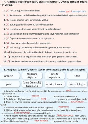 4. Sınıf İnsan Hakları Kitabı Sayfa 40 41 42 43 Cevapları Meb