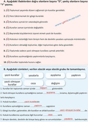 4. Sınıf İnsan Hakları Kitabı Sayfa 84 85 86 90 Cevapları Meb