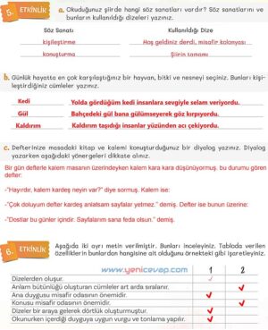5. Sınıf Türkçe 2. Kitap Sayfa 33 34 35 36 Cevapları Meb