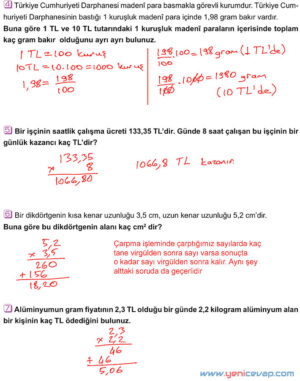 6. Sınıf Matematik Kitabı Sayfa 154 157 162 163 167 Cevapları Meb