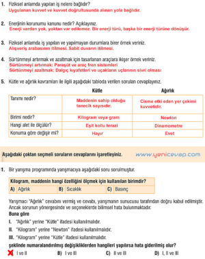 7. Sınıf Fen Bilimleri Kitabı Sayfa 90 92 93 94 95 96 97 98 Cevapları Meb
