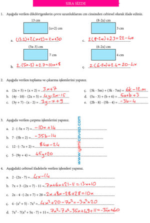 7. Sınıf Matematik Kitabı Sayfa 91 92 93 96 97 100 101 Cevapları Meb