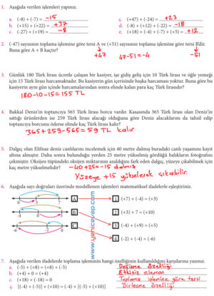 7. Sınıf Matematik Kitabı Sayfa 12 13 17 19 20 21 Cevapları Meb