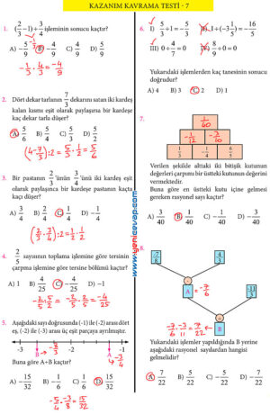 7. Sınıf Matematik Kitabı Sayfa 67 68 72 75 76 80 Cevapları Meb