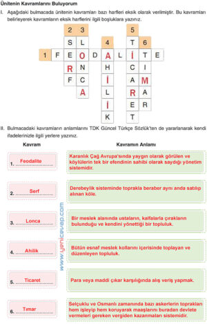 7. Sınıf Sosyal Bilgiler Kitabı Sayfa 185 187 188 189 190 191 193 194 195 196 Cevapları Yıldırım