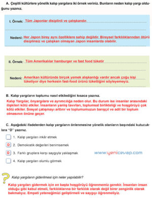 7. Sınıf Sosyal Bilgiler Kitabı Sayfa 254 257 258 259 261 262 267 Cevapları Yıldırım