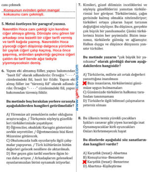 7. Sınıf Türkçe Kitabı Sayfa 172 173 176 178 179 181 182 Cevapları Meb